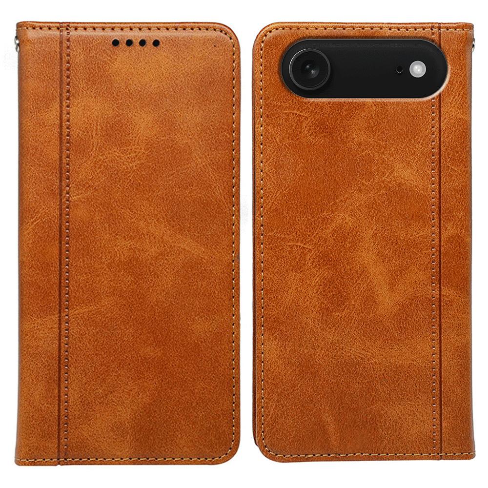 

For iPhone 17 Air Case Hidden Magnetic Closure Calf Texture Leather Phone Cover Yellow