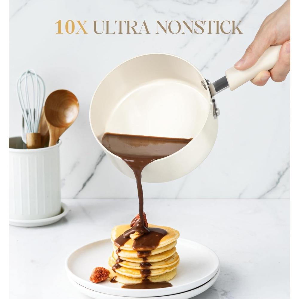 MICHELANGELO 1QT Ceramic Non-stick Milk Pot with Lid Home Cooking Pot Nonstick Sauce Pan Multipurpose Pot Non-Toxic Braising