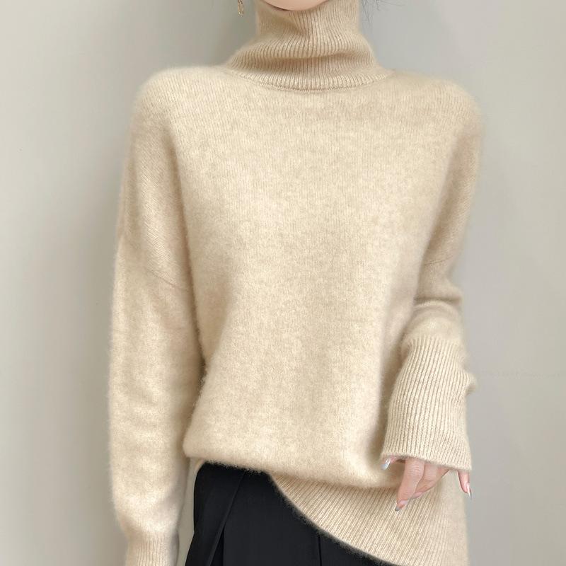 Autumn And Winter New European Turtleneck Wool Sweater Women'S Thickened Loose Lazy Wind Sweater Knitted Versatile Solid Color Bottoming Shirt