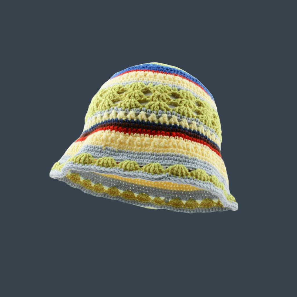 2023 Women Cotton Crochet Skull Cap Handmade Knit Cutout Striped Beanie Bucket Hat Designer Luxury