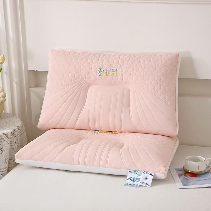Embroidered ice silk latex pillow simple solid color pillow core household single pillow 48x74cm
