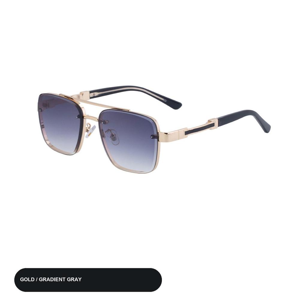 Retro Square Sunglasses for Men, Vintage Double Bridge Metal Frame Sun Glasses, Classic Fashion Eyewear for Driving Travel Outdoor