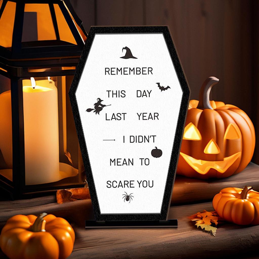 Halloween Table Sign Halloween Tabletop Wood Coffin Sign Board Festive Scene Props Display Scary Message Board For Farmhouse