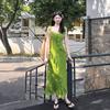 2026 new summer new lotus leaf edge green floral suspender dress women's summer Sanya seaside slim dress