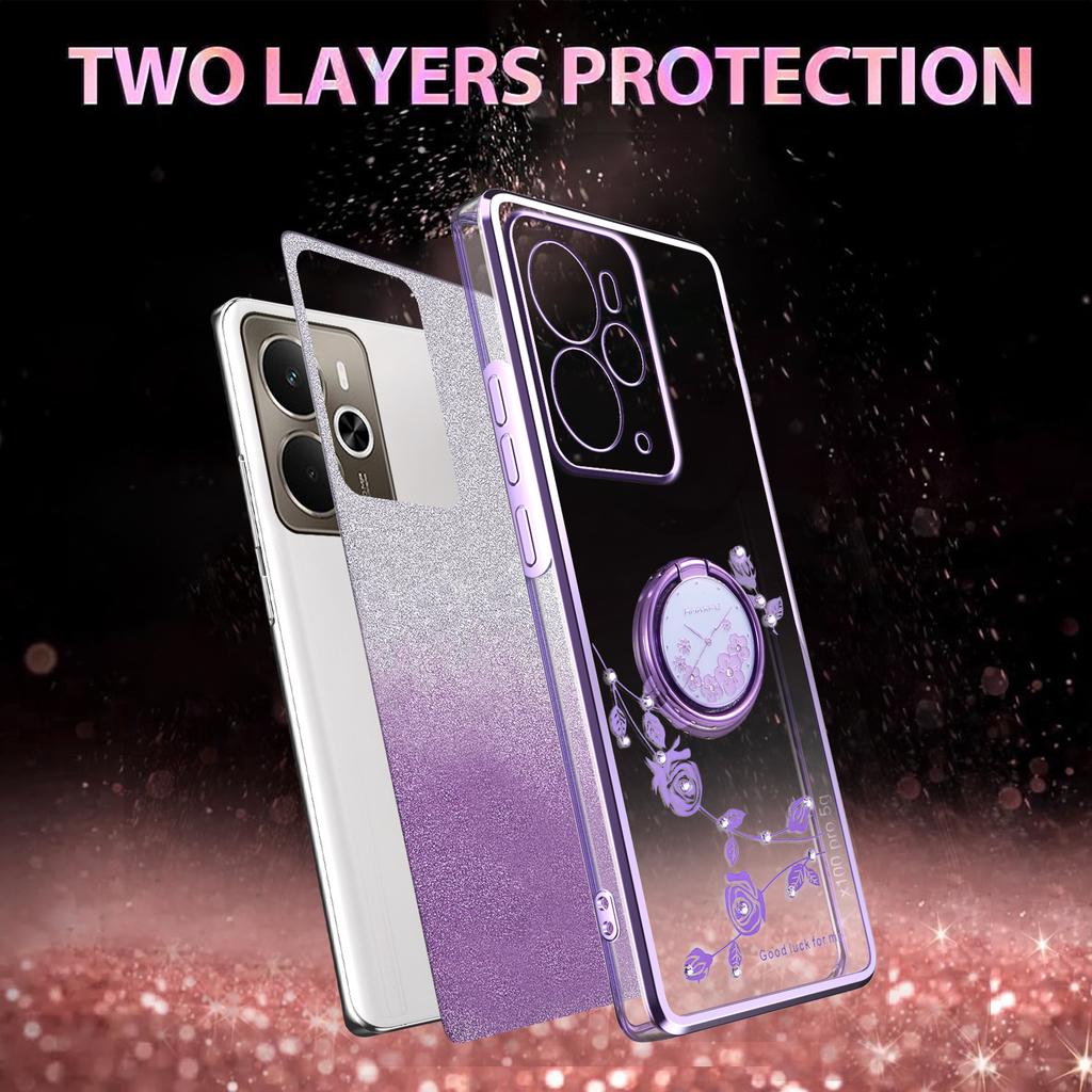 KADEM Pro Realme 14T 5G/14 5G Pouzdro Prsten Stojánek TPU Květiny Kryt na telefon Gradientní Třpytky