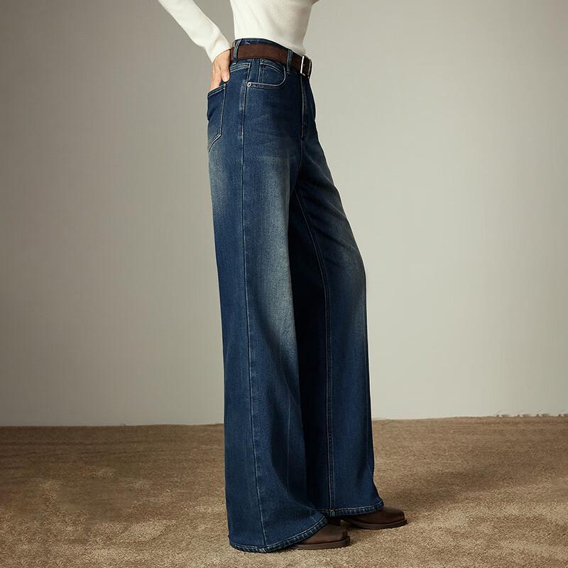 Chuyu Women's 2025 Winter Mid-High Waist Fleece-Lined Flared Jeans