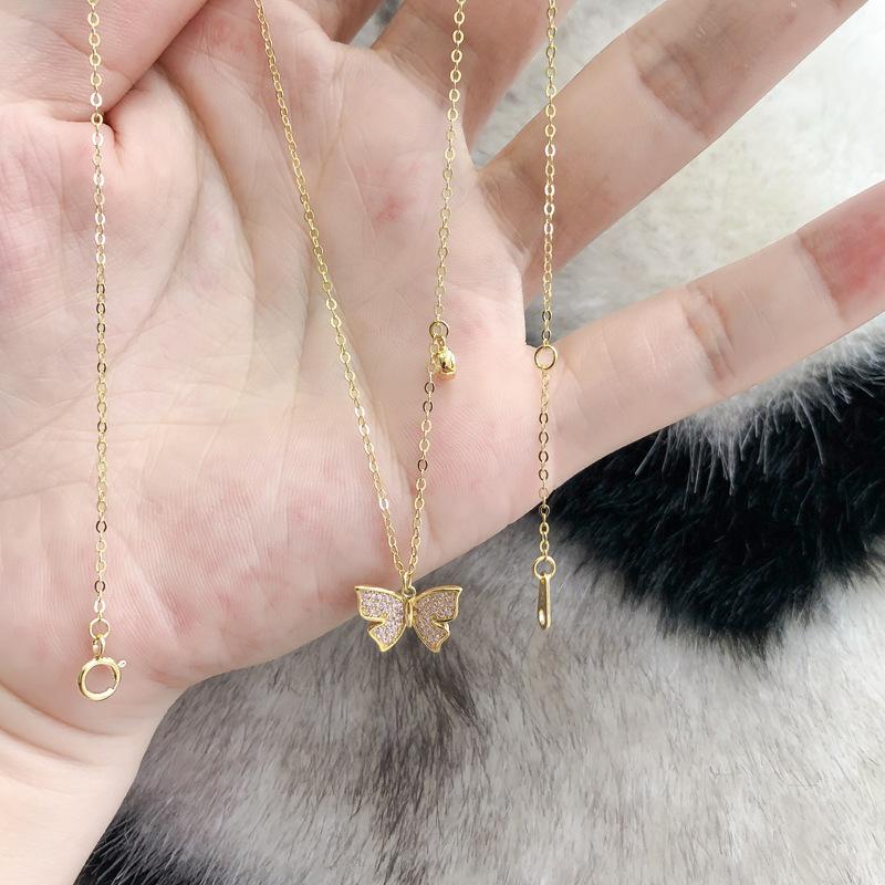 ANENJERY Butterfly Necklace For Women Clavicle Chain Shiny Zircon Charm Necklace Jewelry Gifts