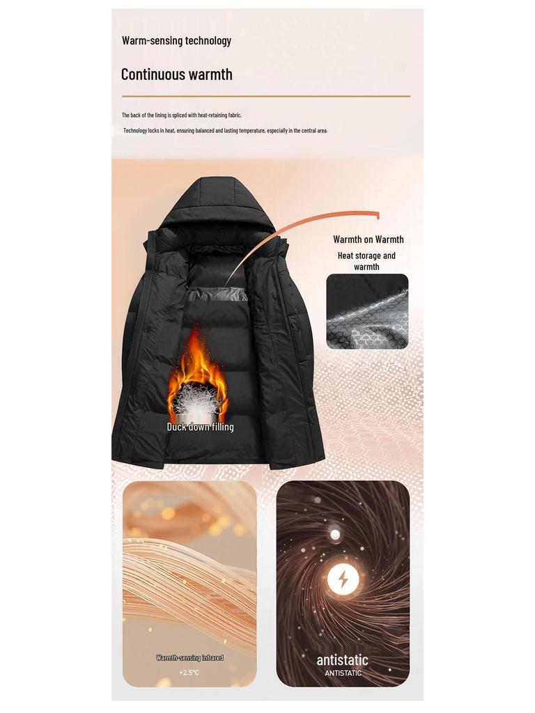 Men's Thickened Long Down Jacket - Winter Casual Over-the-Knee 90% White Duck Down Coat