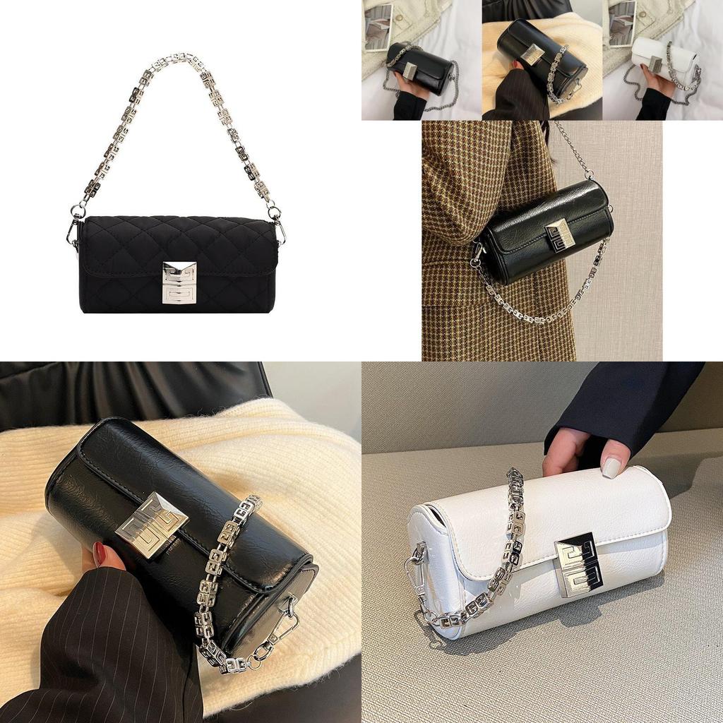 Chic White Chain Shoulder Bag For Women Stylish Versatile Soft Fabric Design