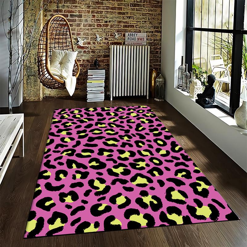 Rainbow Gradient Leopard Print Carpet with Bold Black SpotsVibrant Decorative Suitable for use as an anti-slip for room and bedroom sofas