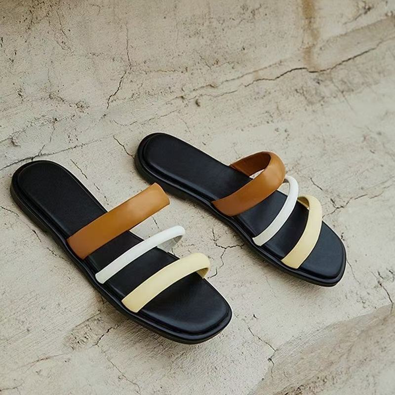 

Модные сандалии на плоской подошве с толстым каблуком и ремешками для женщин, с открытым носком, креативные сандалии с двойным ремешком, пляжные 41 жёлтый