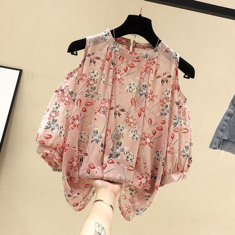 Негабаритная женская летняя шифоновая рубашка с короткими рукавами и цветочным принтом — фото 7