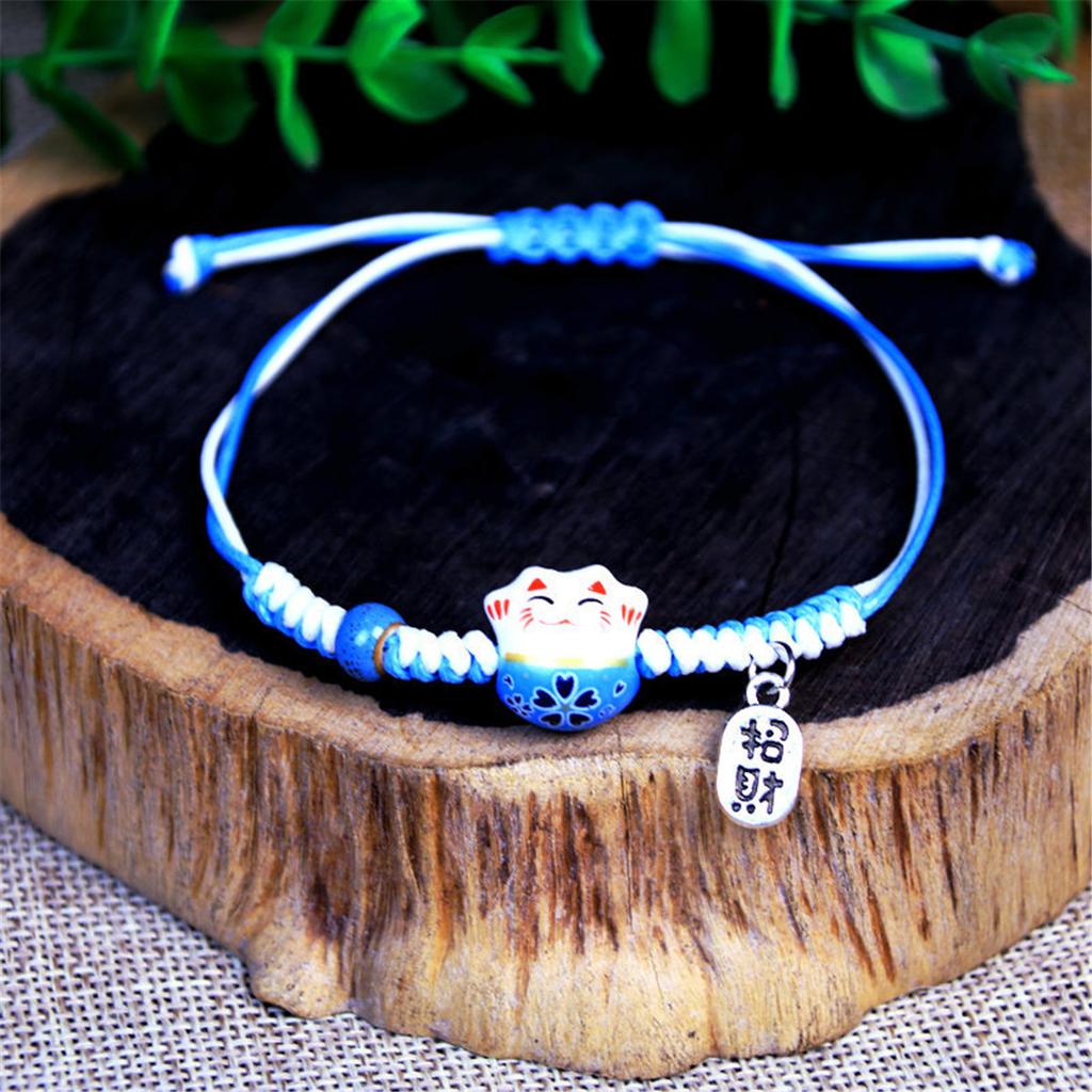 Charm Versatile Lovely Cat Ceramic Woven Bracelet Couple Cute Japan Lucky Kawaii Pendant Rope Chain Jewelry Gift Wholesale
