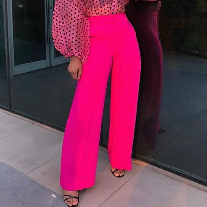 red high waisted trousers wide leg
