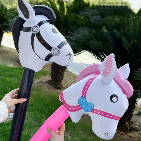 Inflatable Horse Head Stick 37" Party Prop for Kids' Races Photos PVC Horse Stick Carnival Toy for Horse Themed Events Birthdays