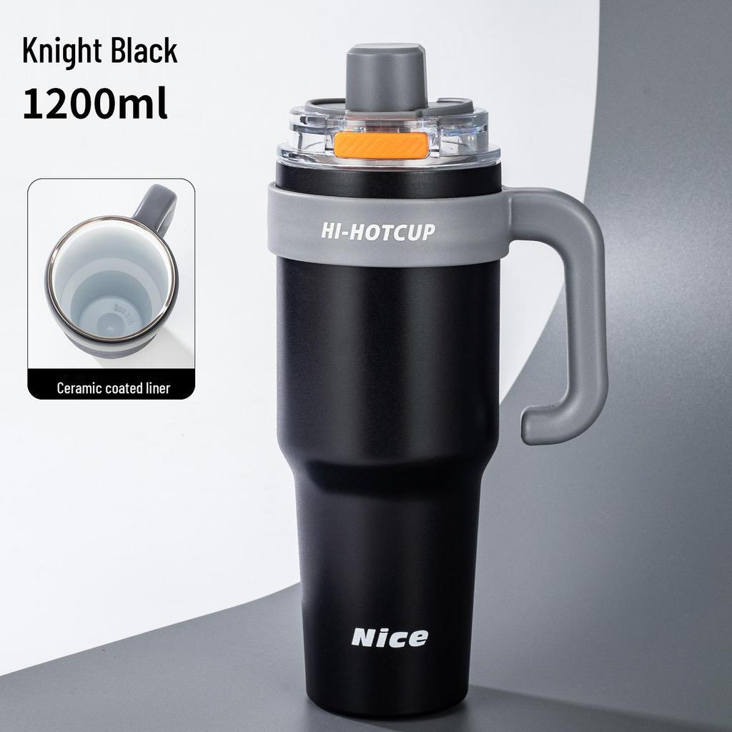 316 Stainless Steel Large Capacity Thermos Cup with Ceramic Inner Liner - Insulated Straw for Outdoor Use