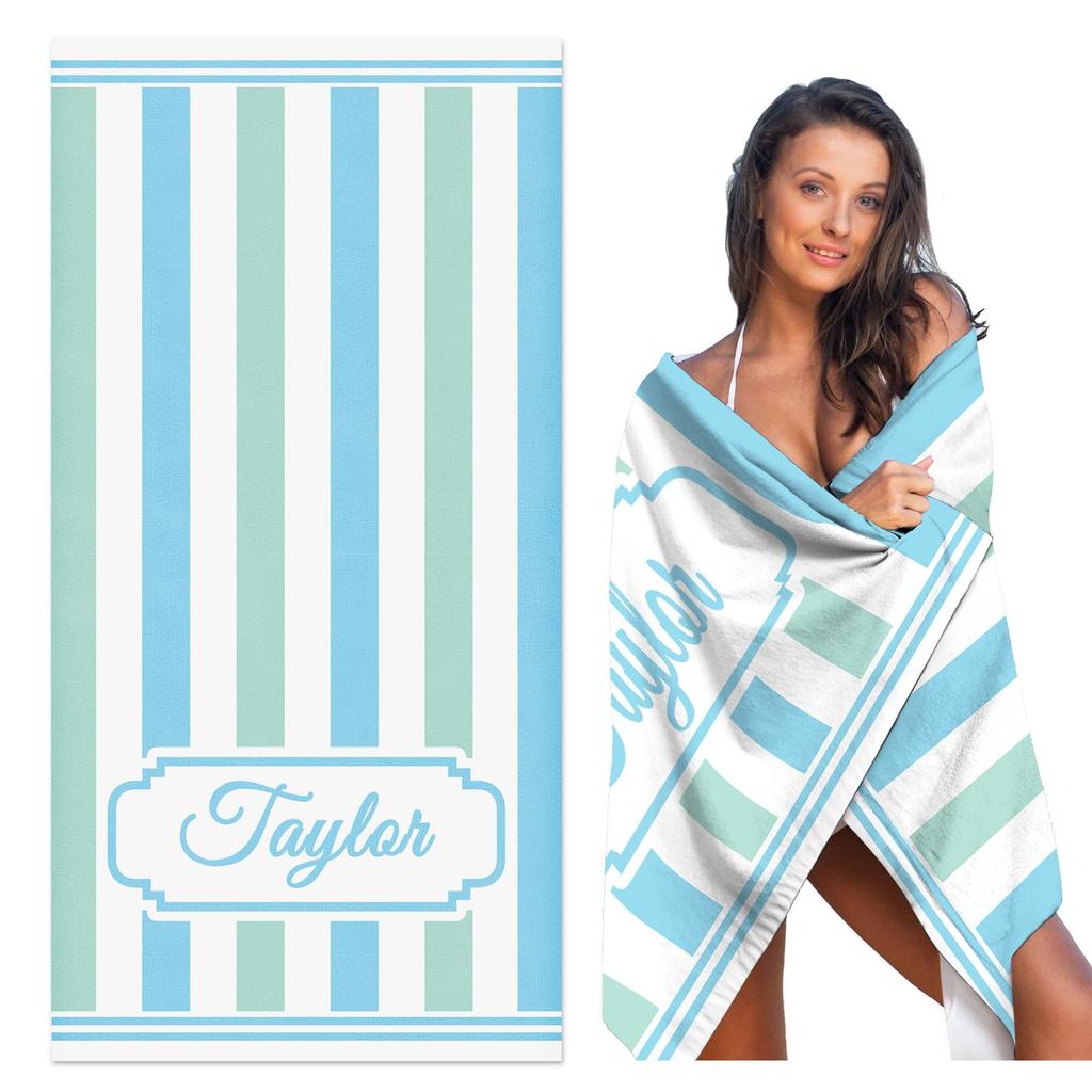 Personalized Striped Beach Towel Custom Name/Logo Oversized Microfiber Towel Summer Party Gift for Beach Swimming Bath Sports