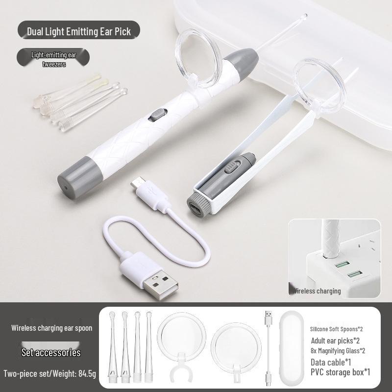 LED Ohrreinigungsset für Kinder: Leuchtendes Ohrstäbchen, Baby-Pinzette mit Licht & Wiederaufladbares Weichspitzen-Werkzeug
