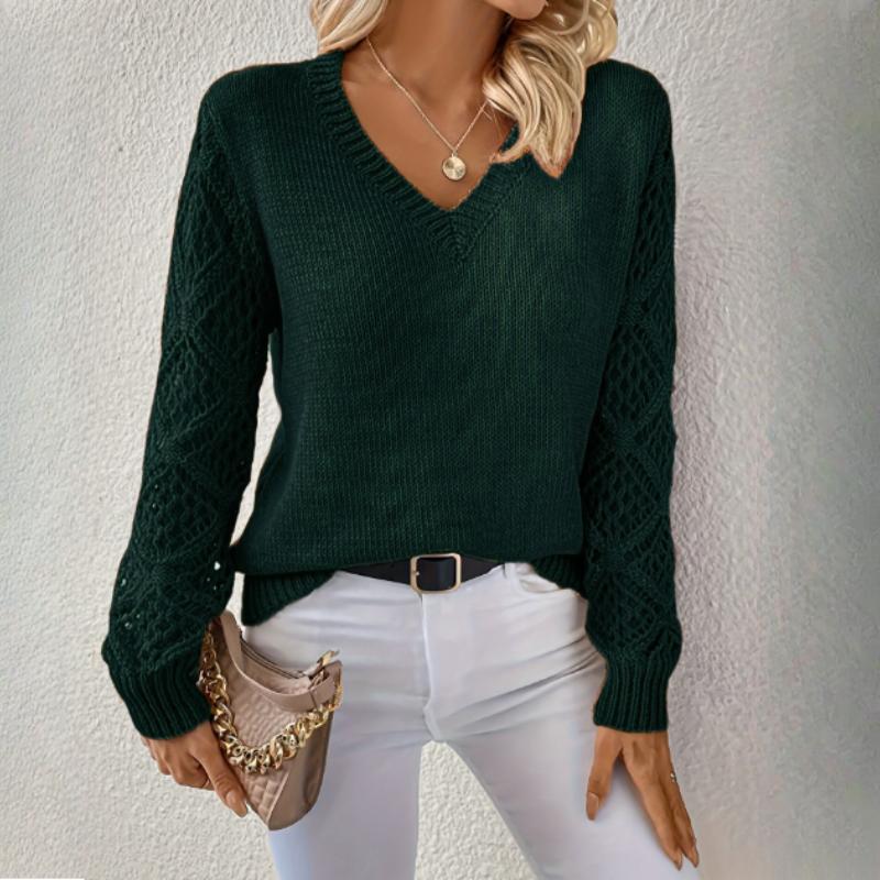 Spring and Autumn Jacket Hollow Knitted Sweater Women's Pullover Long-sleeved Crochet Jacquard Loose V-neck Bottoming Top