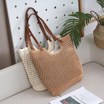 New Large-capacity Shoulder Cotton Rope Woven Bag Hollow Reticulated Tote Bag Seaside Vacation Beach Bag