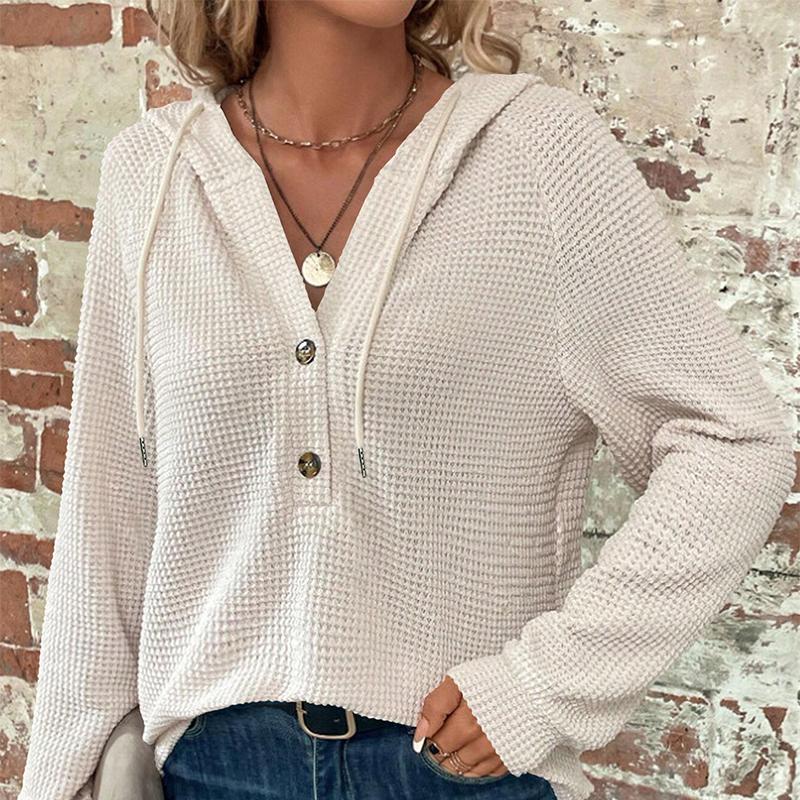 Herbst und Winter Neue einfarbige Kapuzenknopf Lose Langarm Pullover Pullover für Damen