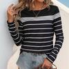 Women Fashion Autumn Spring Long Sleeve Striped Pullover T Shirt Blouse Top