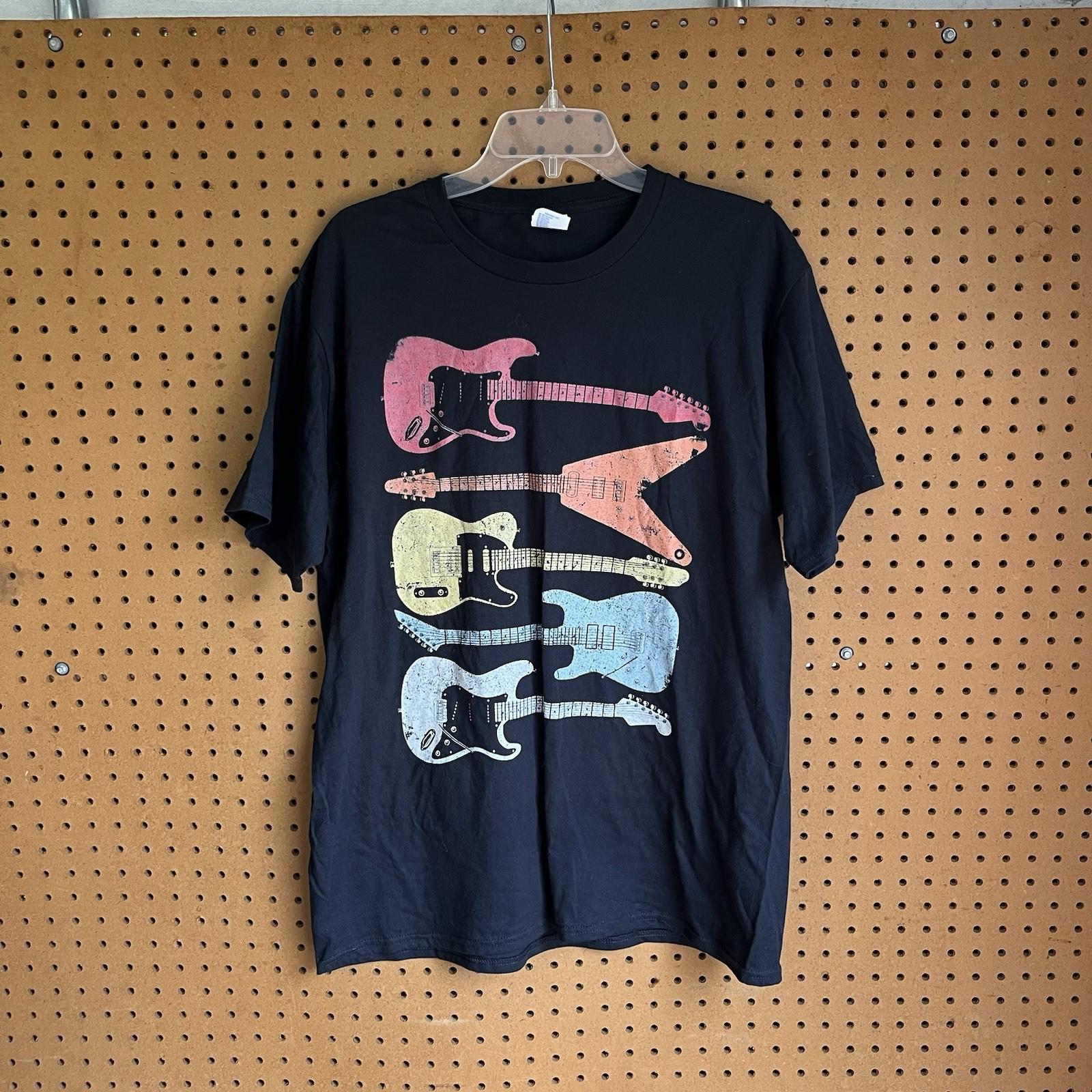 Vintage Electric Guitars Multicolor Graphic T-Shirt Black Size Men’s Large M