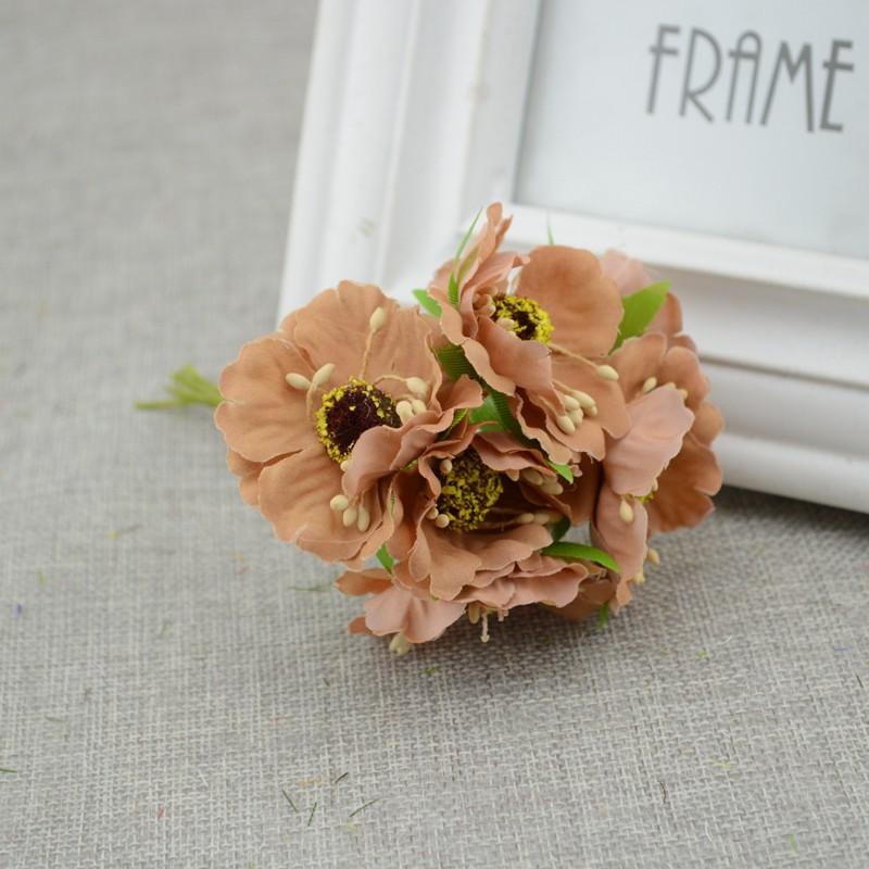 6pcs/lot Cherry Blossom Artificial Flowers Wedding Car Vase for Home Decoration Bride Bouquet Handmade Silk Plants