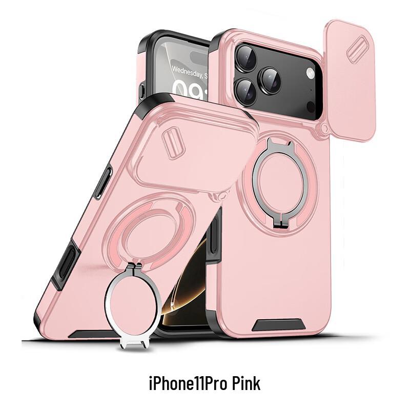 CAXITON Magnetic Ring Holder Lens Slide Window Phone Case for iPhone 11 Pro