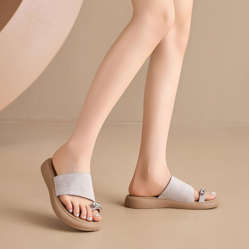 

Summer Outer Wear Flip-flops for Women 2025 New Non-slip Flat Sandals Female Genuine Leather Women s Beach Slippers 40 бежевий