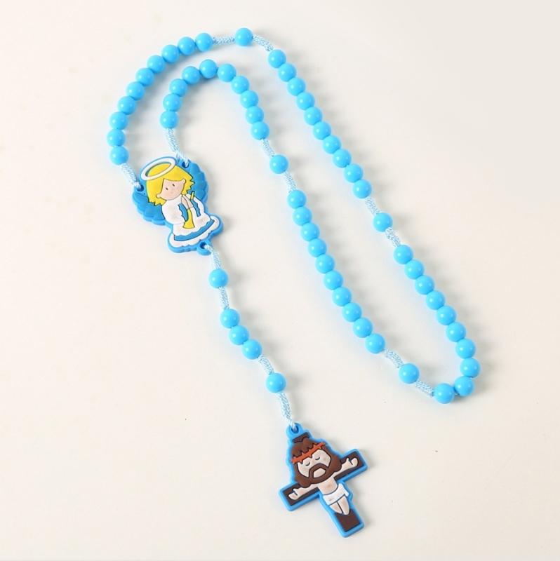 2 Pack Religious Gift Set for Catholic Children Prayer Beads Rosary Necklace Including Medals and Crosses Pendant Charm