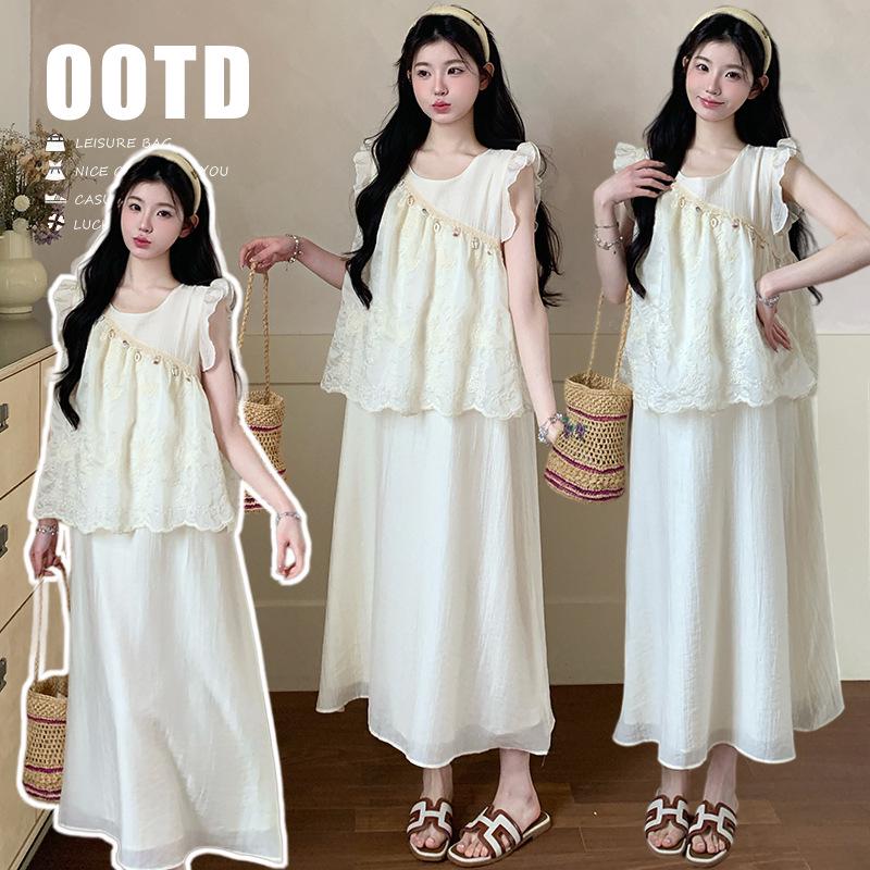 2026 Summer Temperament Lace Flying Sleeve Loose Maternity Dress 2XL