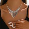 Brilliant Rhinestone Tassel Necklace Earrings Set Bridal Wedding Accessories