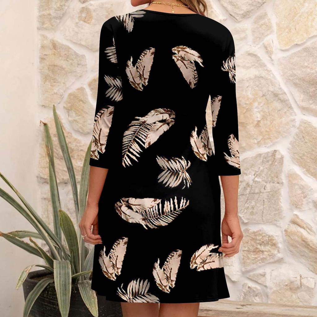 Women's  Casual Loose Comfortable Print V-Neck 3/4 Sleeve Dress