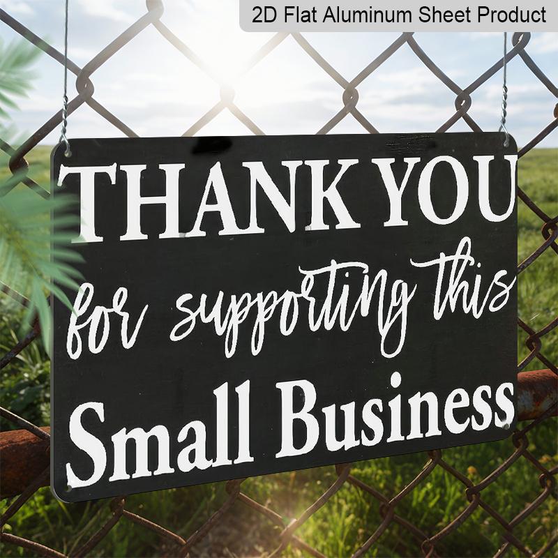 2D Flat, Small Business Thank You Sign - Elegant Cursive-like Font - Black & White Shop Decoration - Durable Aluminum Plaque - No Wiring Needed - for