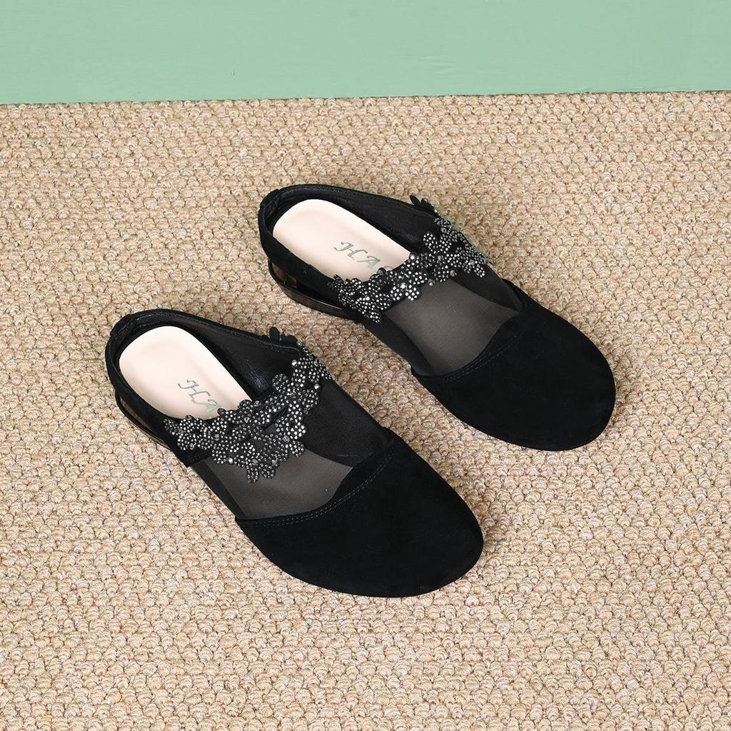Women's Mules Slippers and Ladies Sandals Black Shoes Rhenstone Pointed Toe Slides Korea Style Comfortable Elegan Waterproof 39