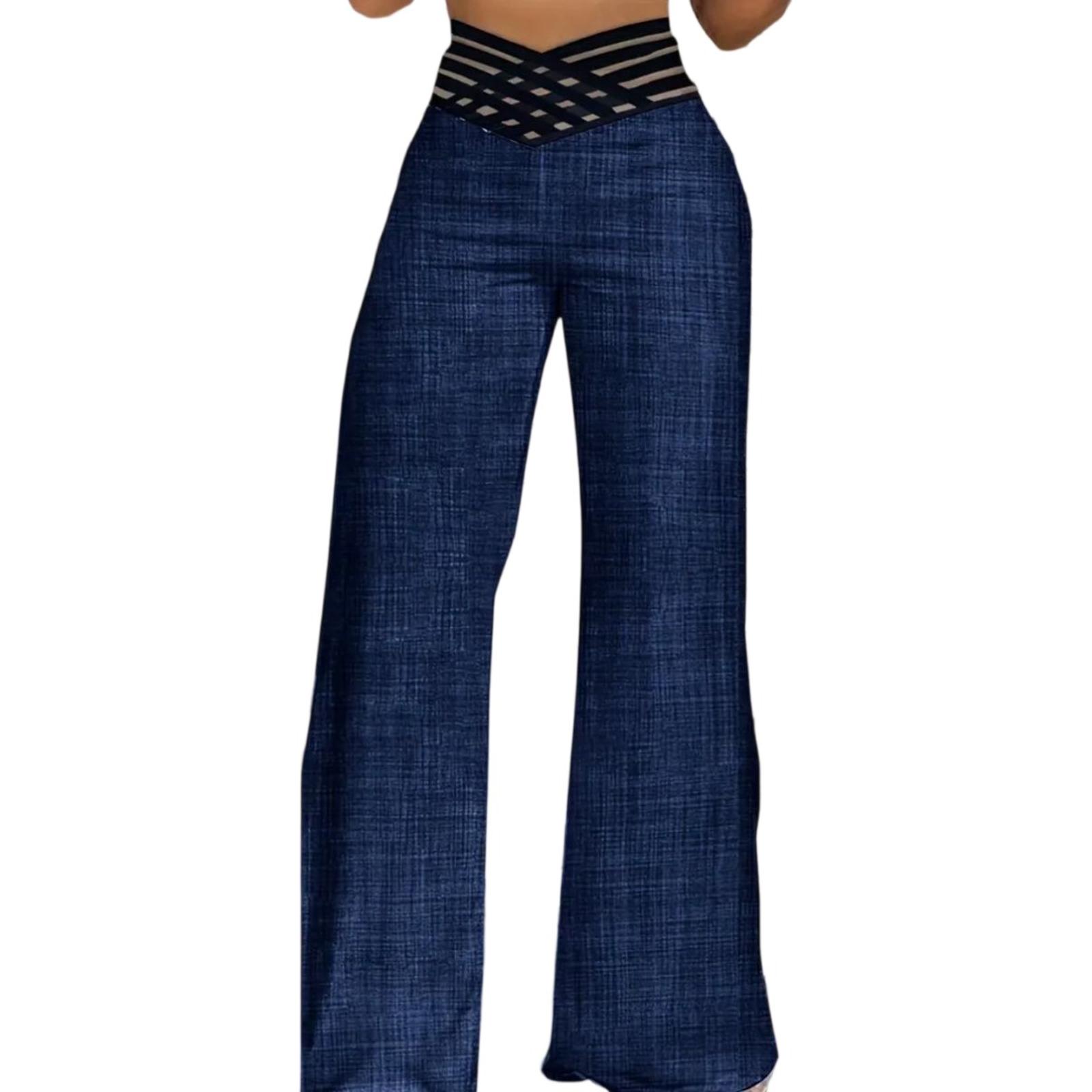 

High Waist Wide Leg Pants with Hollow Waistband Casual Loose Fit Straight Cut Trousers for Women Comfortable Everyday Wear S