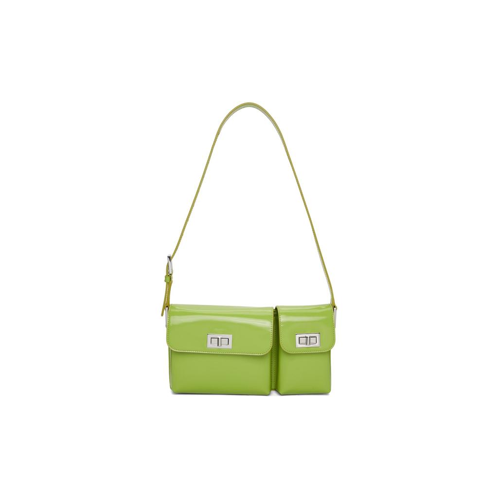 By Far Borsa Sottobraccio in Pelle Lucida Billy Vintage Borsa a Mano a Spalla tipo Baguette Borsa da Donna Regolare Verde Avocado 20SSBLYSLMWMED