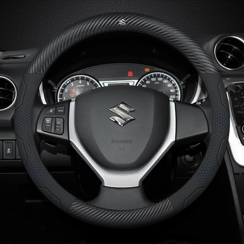 For Suzuki S-Cross Swift SX4 Vitara Jimny Grand-Vitara Baleno Car Suede Carbon Fiber Leather Steering Wheel Cover Accessories