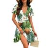 Women's Casual Hawaiian Print Short Sleeve Dress V Neck Wrap Style Lightweight Summer Beach Dress with Relaxed Fit and Above Knee Length