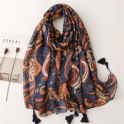 Bohemia Paisley Women'S Scarf Cotton Linen Feeling Scarves Shawl Warm Gauze Muslim Hijab Sun Protection Wraps Tassel Lady Luxury