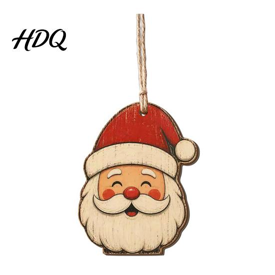 Xmas Wall Hanging Decor Wooden Christmas Santa Claus Ornament Snowman Stocking Tree Wreath Handmade Ornament Decoration 2D Farmhouse Rustic Holiday