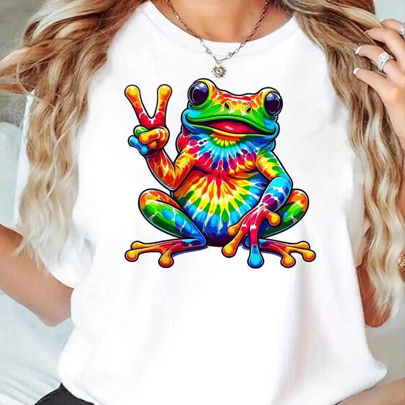 Móda Ženy Etiketa Květina Barevný žába potisk Tričko Legrační Ležérní Tričko s výstřihem do O Krátké rukávy Tričko Léto Dámské Tričko