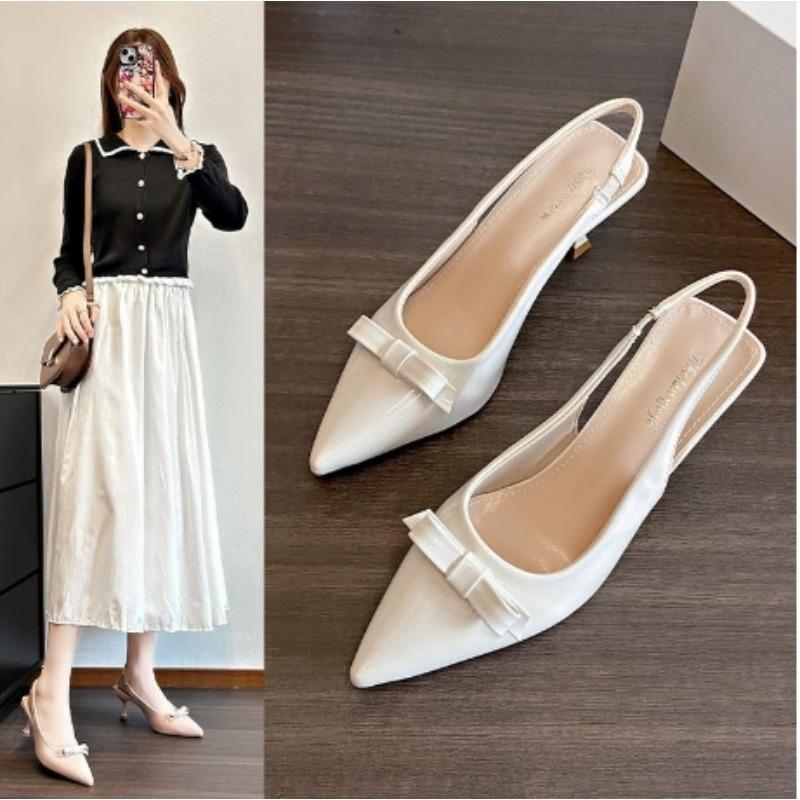 Summer 2025 Large Size Fashionable Pointed Toe Butterfly Knot Slip-On Comfortable Overhead Semi Slippers for Women