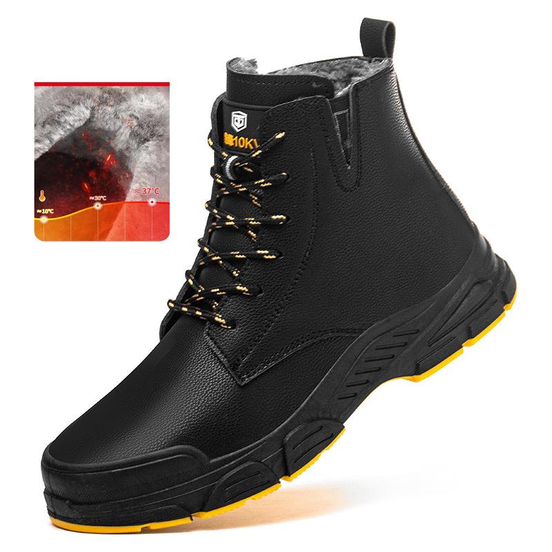 Stivali in pelle impermeabili da uomo Scarpe antinfortunistiche da uomo Caldi con pelliccia Stivali invernali Scarpe di sicurezza Stivali da lavoro a prova di perforazione Scarpe protettive