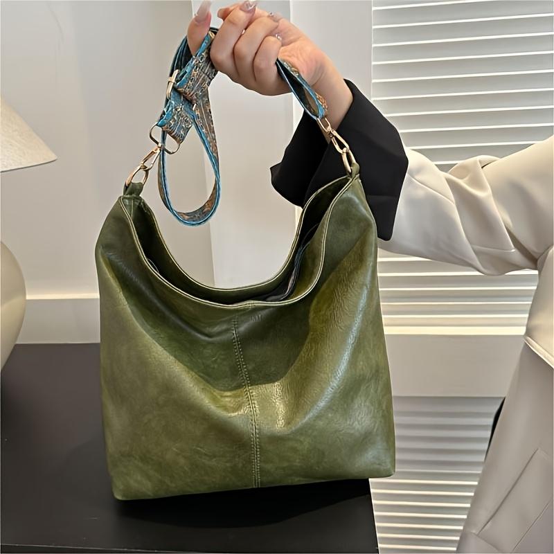 Bohemian Style Large Capacity Women'S Shoulder Bag, 4 Colors, Classic Wide Strap Crossbody Bag, Casual Commuting Tote PU Handbag