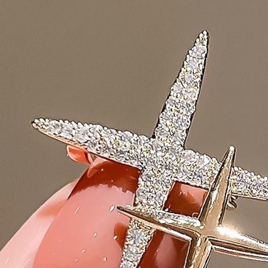 Rhinestone Star Brooch Double Star Lapel Pin Sparkling Star Brooch Pin Fashion Accessory for Men Women Shirts Coats