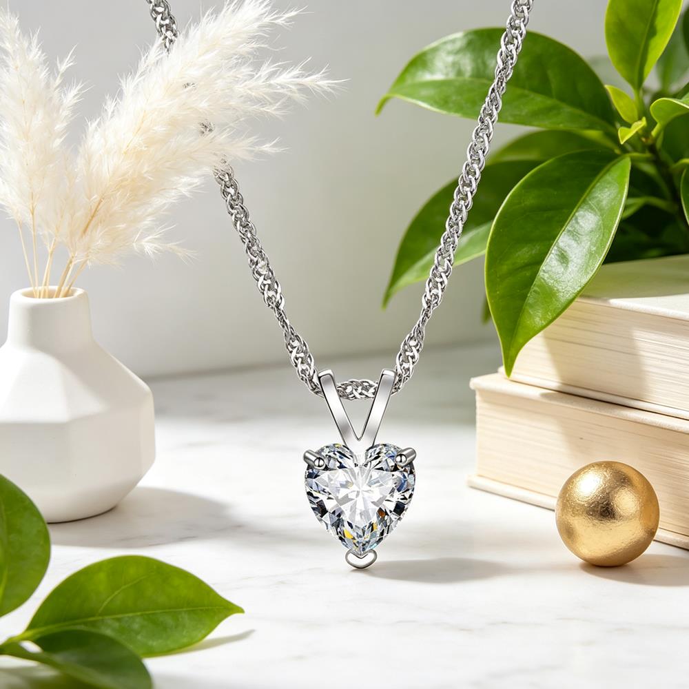 Romantic Genuine 925 Sterling Silver Heart Pattern Crystal Pendants Necklaces For Women Wedding Gift Engagement Accessory