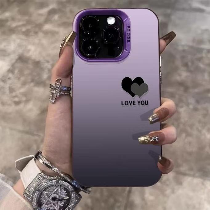 The new colored silver simple double love is suitable for Apple 17promax mobile phone case iphone15 Europe and America 14/16E.