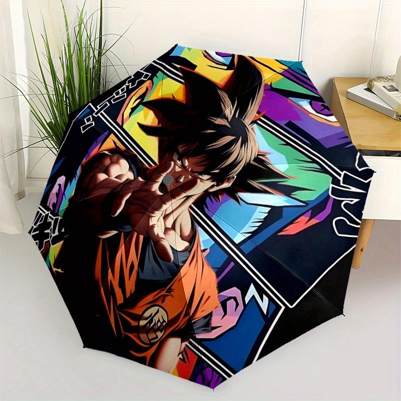 Dragon Ball Goku Saiyan Automatic Folding Umbrella - Lightweight, Retractable Design with 8-Rib Durability, Perfect for Outdoor Adventures,